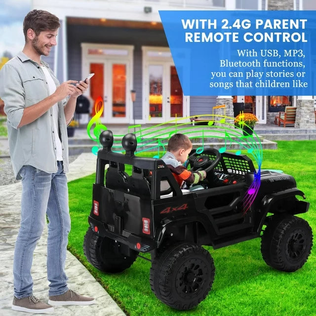 12V Kids Electric Ride On Car with Remote Control, 3 Speeds Powered Kids Truck Car with LED Lights, USB, MP3