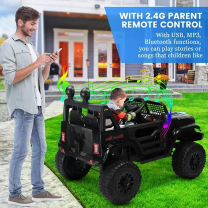 12V Kids Electric Ride On Car with Remote Control, 3 Speeds Powered Kids Truck Car with LED Lights, USB, MP3