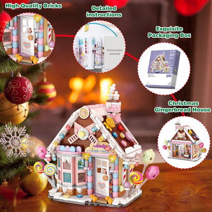 781Pcs Mini Candy House Building Blocks,Christmas Gingerbread House with Chocolate Truck, Ice Cream Locomotive, Xmas Display Toys Bricks Kits for Kids