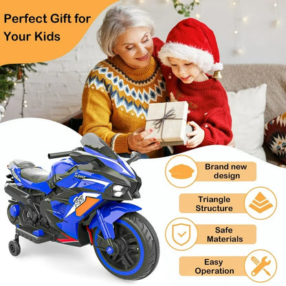 HONGLONG 12V Kids Ride On Motorcycle, Battery Powered Electric Motorcycle Toys with LED Lights for 2-4 Year Kids,Blue