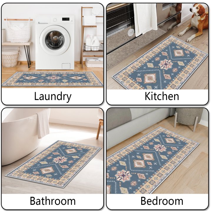 TECHVIDA Kitchen Rugs 3 Piece Set,Kitchen Mats for Floor Non-Slip Machine Washable, Boho Farmhouse Hallway Doormat for Holiday