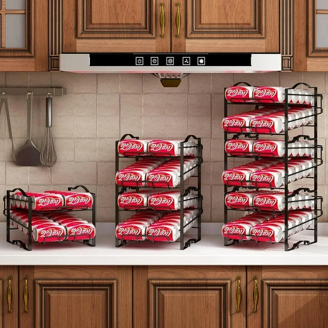 WERSEON 2 Tier Metal Can Rack Organizer, Stackable Can Storage Dispenser Holds up to 24 Cans for Kitchen Cabinet or Pantry, Black