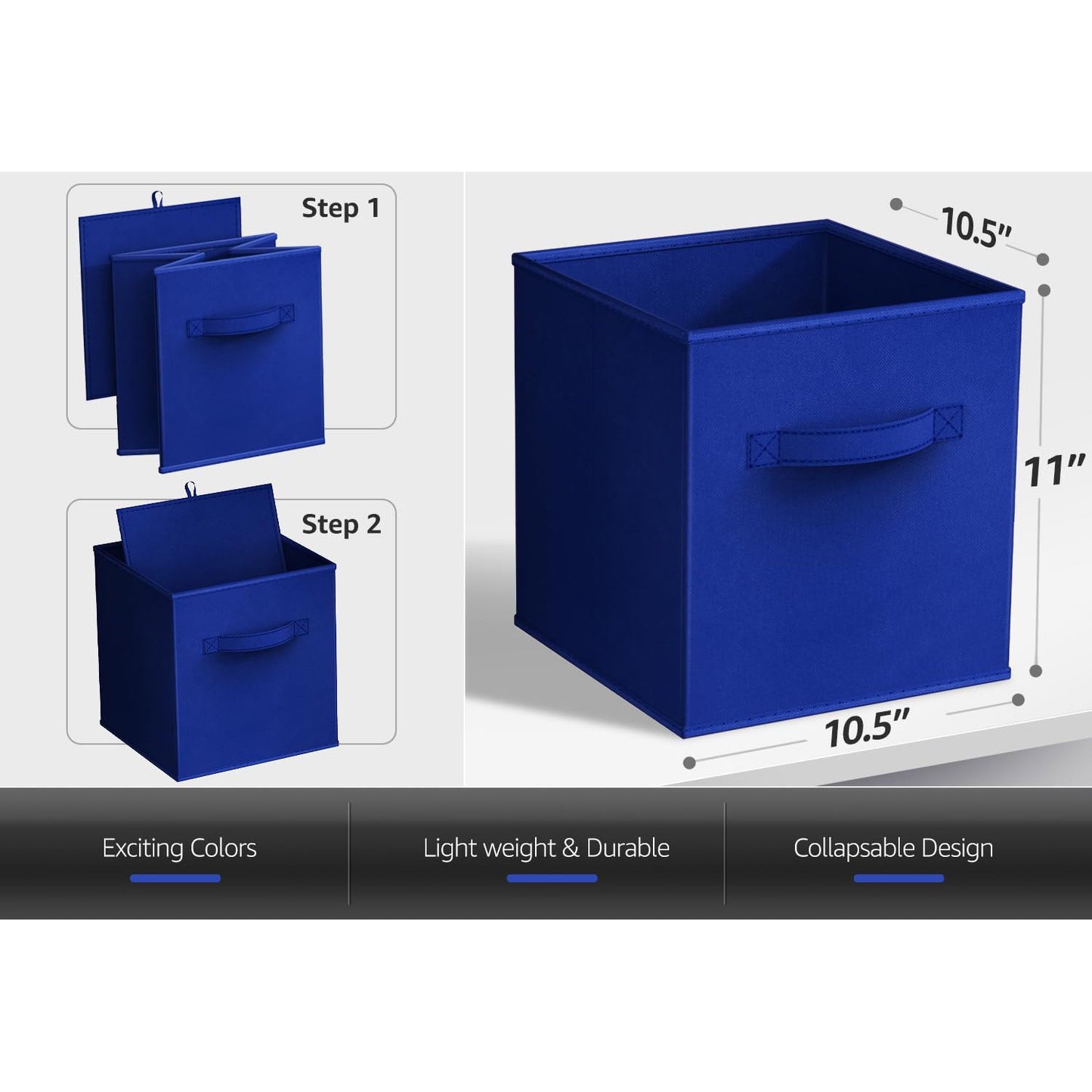 WERSEON Cube Storage Bins, 11 Inch Collapsible Storage Cube Organizer with Handle for Bedroom Playroom, Shelf Basket for Toys, Books, Clothes, 6-Pack