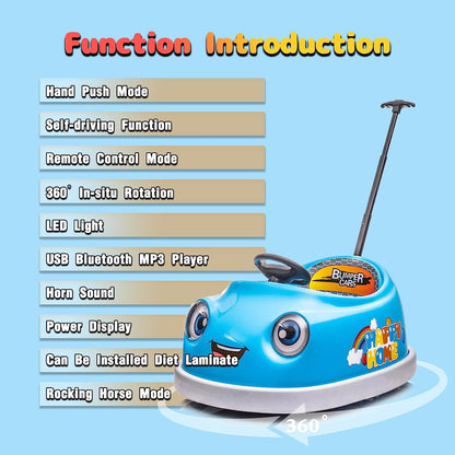 HNH 12V 3 in 1 Bumper Car for Kids,Toddlers Ride on Toys with Remote Control,Bluetooth,Music,3Mph