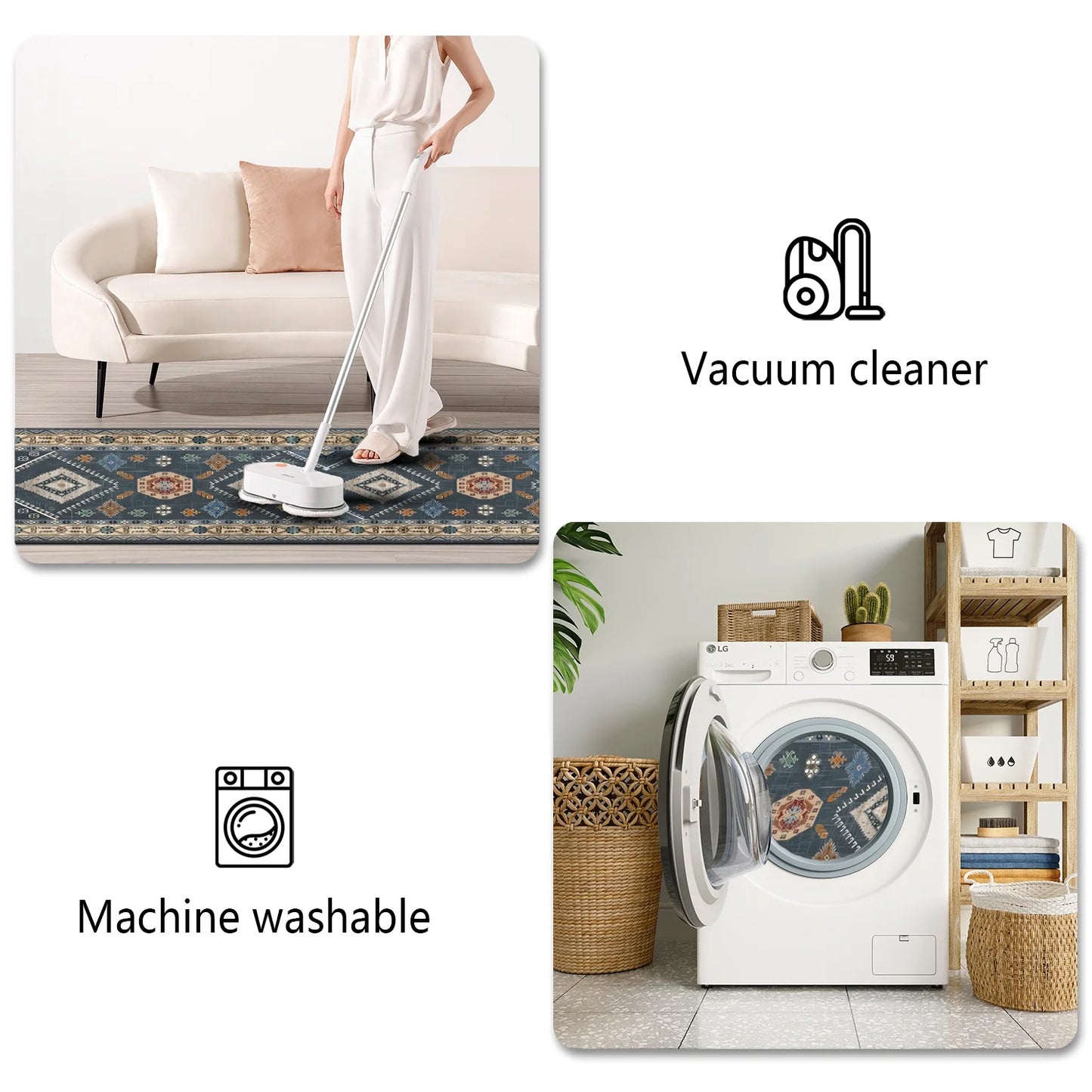 FoxHouse Kitchen Rugs 4 Piece Set,Washable Non Slips Boho Kitchen Floor Mat,Thickness Comfort Standing Mat for Kitchen,Dark Blue