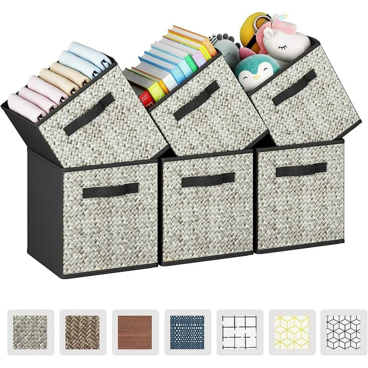 WERSEON 6 Pack Cube Storage Bins, Collapsible Fabric Storage Cubes Bins with Handles, Foldable Storage Cubes-Black