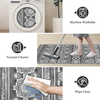 TECHVIDA Gray Kitchen Rug Set 3 Piece,Non Slip Machine Washable Kitchen Mats,Boho Farmhouse Hallway Doormat for Home Decor