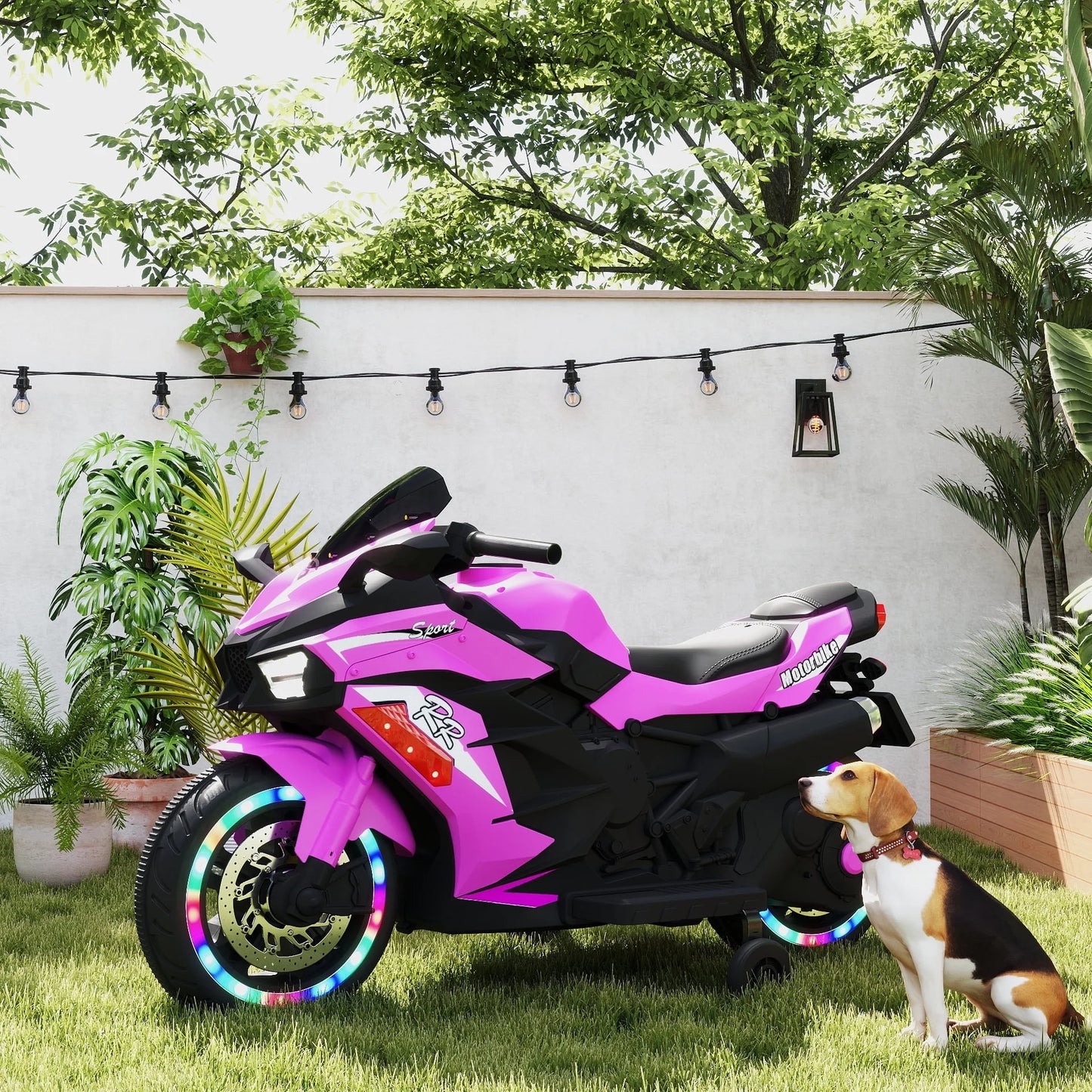 Zogymoz 12V Electric Ride on Bike,Kids Motorcycle for Girls with Light Wheel & Bluetooth Music-Pink