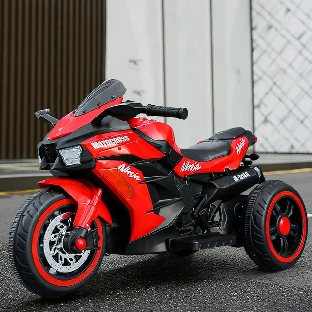 Techvida 12V Kids Ride on Motorcycle, Electric Trike Motorcycle for Boys Girls, LED Lights, Foot Pedal, Kids On Motorcycle for Boys Girls (Red)
