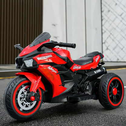 Techvida 12V Kids Ride on Motorcycle, Electric Trike Motorcycle for Boys Girls, LED Lights, Foot Pedal, Kids On Motorcycle for Boys Girls (Red)