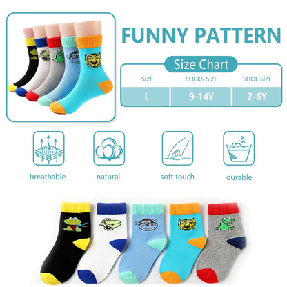 YOMYM Boys Crew Socks Half Cushioned Athletic Socks Cotton Calf Socks Kids Teens 5 Pairs