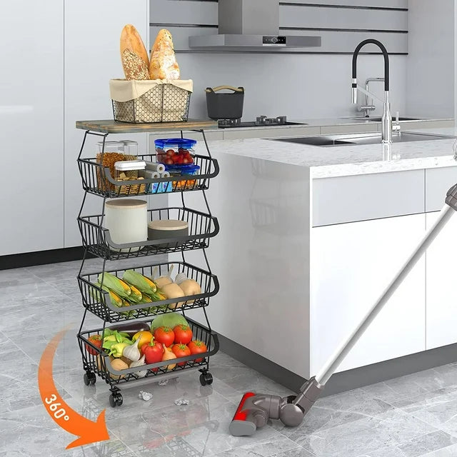 WERSEON 5 Tier Fruit Basket for Kitchen Organizers and Storage, Stackable Metal Wire Basket Stand Cart for Fruit Vegetable