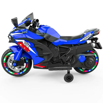 Werseon Kids Motorcycle, Ride on Motorcycle Toys Electric Motorcycle with LED Lights, 12V Motorcycle for 3-6 Year Kids, Blue