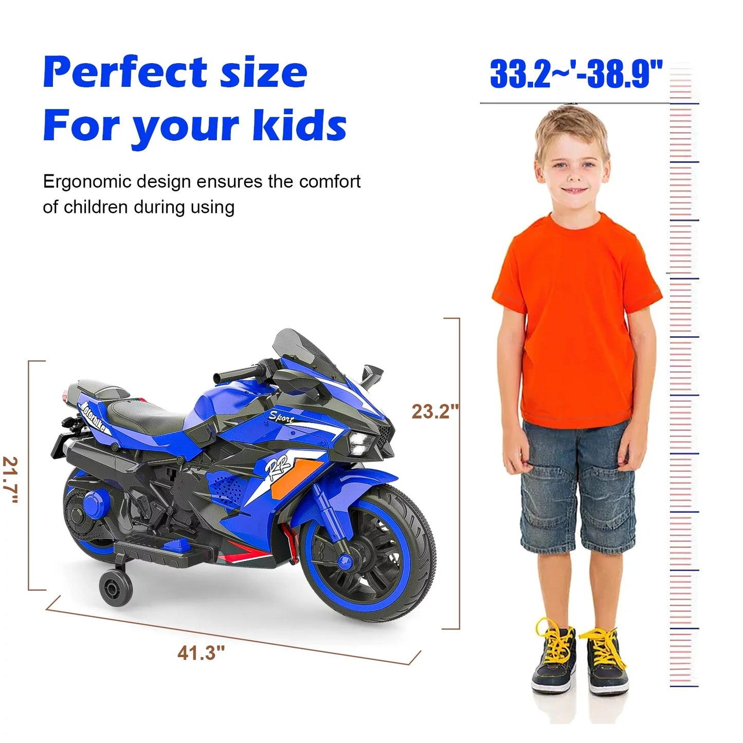 Zogymoz Kids Ride on Motorcycle, Kids Motorcycle for 3-6 Years, 12V Electric Motorcycle with Light Wheel & Bluetooth Music-Blue
