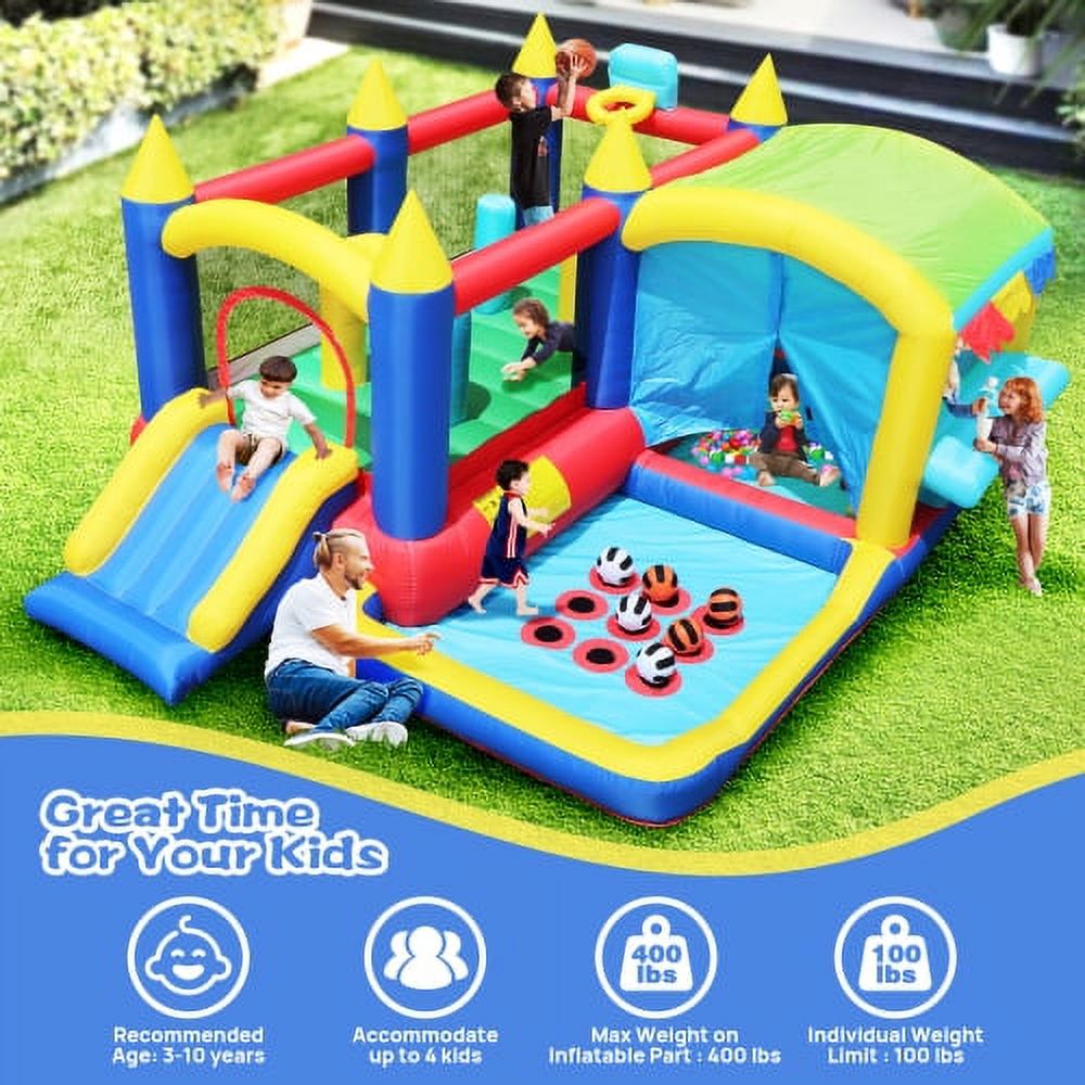 Cheelom 7 in 1 Inflatable Bounce House, Bouncy House with Ball Pit for Kids Indoor Outdoor Party Family Fun, Obstacles, Toddler Jump Bouncy Castle with Ball Pit for Birthday Party Gifts