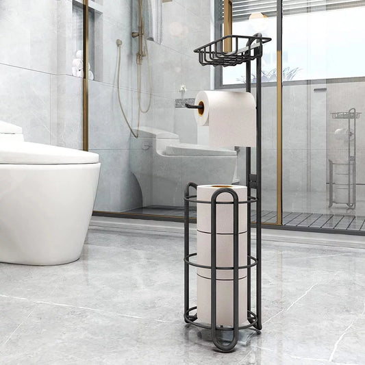 WERSEON Toilet Paper Holders Stand with Shelf, Free-Standing Toilet Tissue Paper Stand, Stainless Steel Toilet Storage Shelf for Bathroom