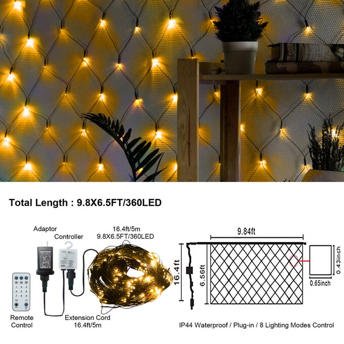 Cheelom Christmas Holiday Party Mesh Net Light 360 LED with 8 Modes Remote Connectable for Garden Bushes Indoor Outdoor Curtain Fairy Wall Party Wedding Xmas Decorations Clearance Sale