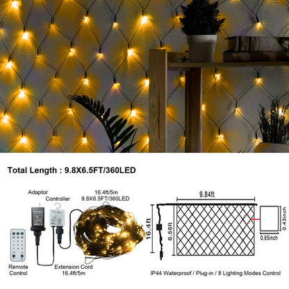 Cheelom Christmas Holiday Party Mesh Net Light 360 LED with 8 Modes Remote Connectable for Garden Bushes Indoor Outdoor Curtain Fairy Wall Party Wedding Xmas Decorations Clearance Sale