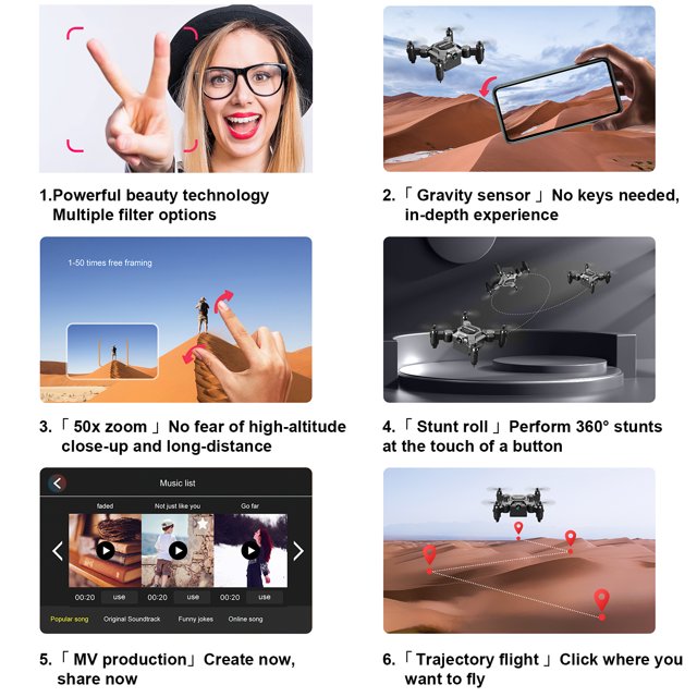 HNH Mini Drone with 4K HD Camera for Kids and Adults, FPV Foldable RC Quadcopter with 3D Flip,Trajectory Flight,2.5 in Width