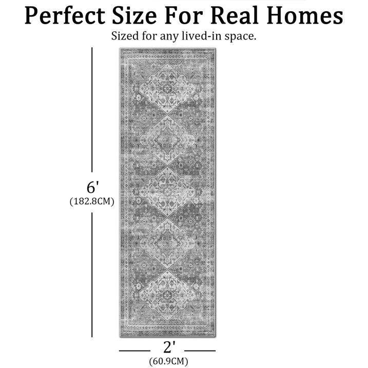 TECHVIDA 2'x6' Hallway Runner Rug Boho,Non Slip Machine Washable Rugs for Hallway Kitchen,Grayish Beige