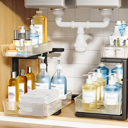 WERSEON Under Sink Organizer, 2-Tier Pull Out Cabinet Organizer, Elegant Acrylic Under Sink Storage Shelf for Kitchen Bathroom Cabinet