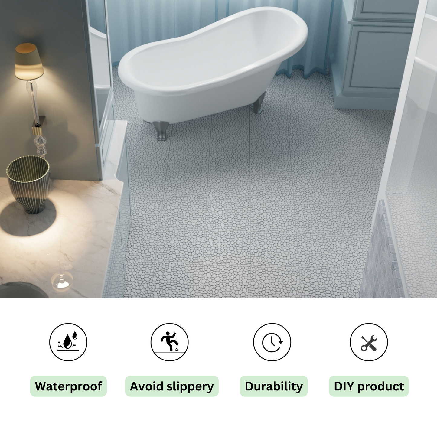 Werseon 12" x 12" Interlocking Deck Tiles, 12 PCS Plastic Waterproof Drainage Tiles Mats for Bathroom Porch Balcony Backyard, Weight Capacity Upto 440 LBS, Pebble Stone Pattern, Gray