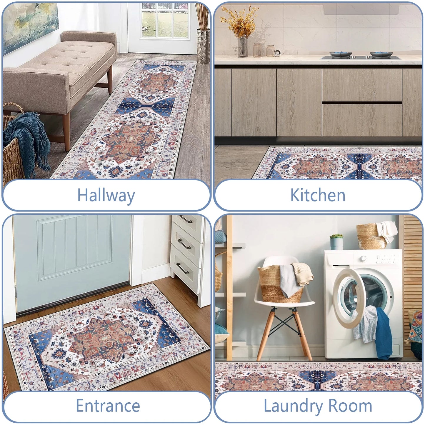 FoxHouse Kitchen Rugs and Runner Sets of 3,Washable Non Slip Runner Rug, Farmhouse Hallway Doormat for Home Decor