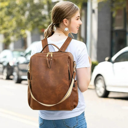 HONGLONG Women's Backpack Purse, PU Leather Laptop Backpack with 15.6 Inch Laptop Compartment, College Work Computer Bag