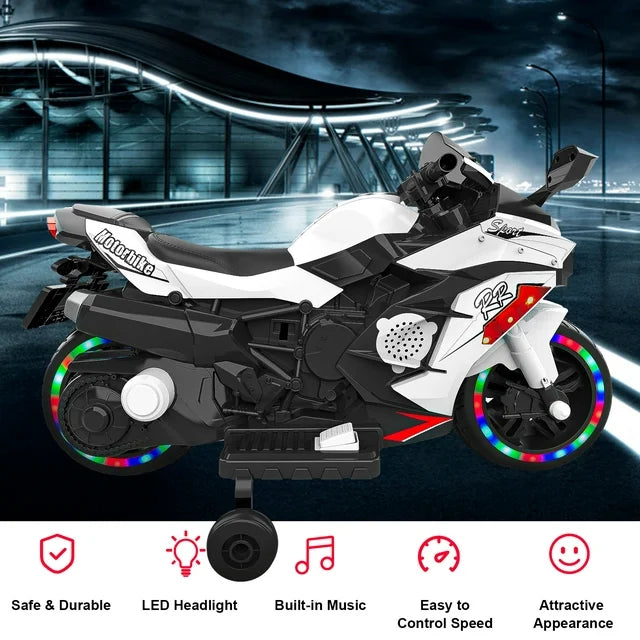 Techvida 12V Kids Ride-On Motorcycle, Child Electric Car/Foot Brake/Light Wheel/PU seat , Kids Ride on Toys Children Electric Motorcycle