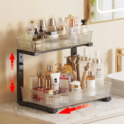 WERSEON Under Sink Organizer, 2-Tier Pull Out Cabinet Organizer, Elegant Acrylic Under Sink Storage Shelf for Kitchen Bathroom Cabinet