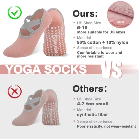 YOMYM 4 Pairs Pilates Socks with Grips for Women Yoga Socks Non-Slip Sole for Ballet, Hospital, Dance, Workout, Barefoot