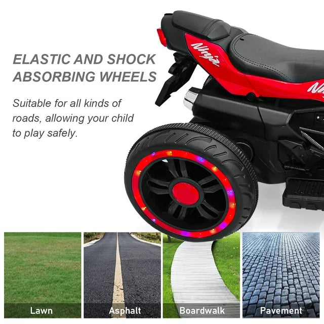 Techvida 12V Kids Ride on Motorcycle, Electric Trike Motorcycle for Boys Girls, LED Lights, Foot Pedal, Kids On Motorcycle for Boys Girls (Red)