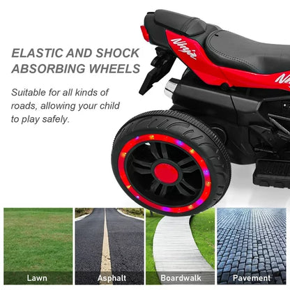 Techvida 12V Kids Ride on Motorcycle, Electric Trike Motorcycle for Boys Girls, LED Lights, Foot Pedal, Kids On Motorcycle for Boys Girls (Red)