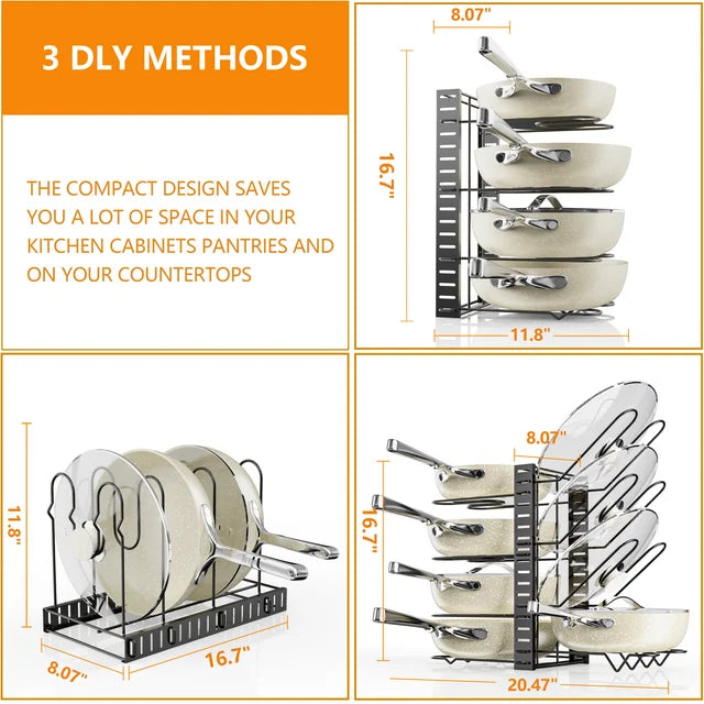 Werseon Pots and Pans Rack under Cabinet, Pots and Lids Storage,Kitchen Cookware Sets Organizers and Storage, Adjustable Pan Organizer