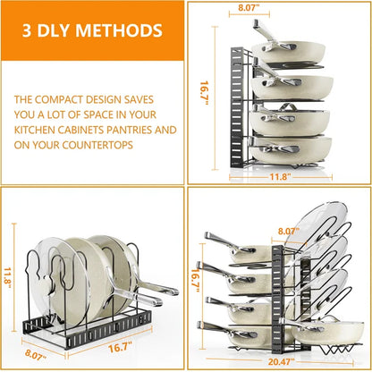 Werseon Pots and Pans Rack under Cabinet, Pots and Lids Storage,Kitchen Cookware Sets Organizers and Storage, Adjustable Pan Organizer