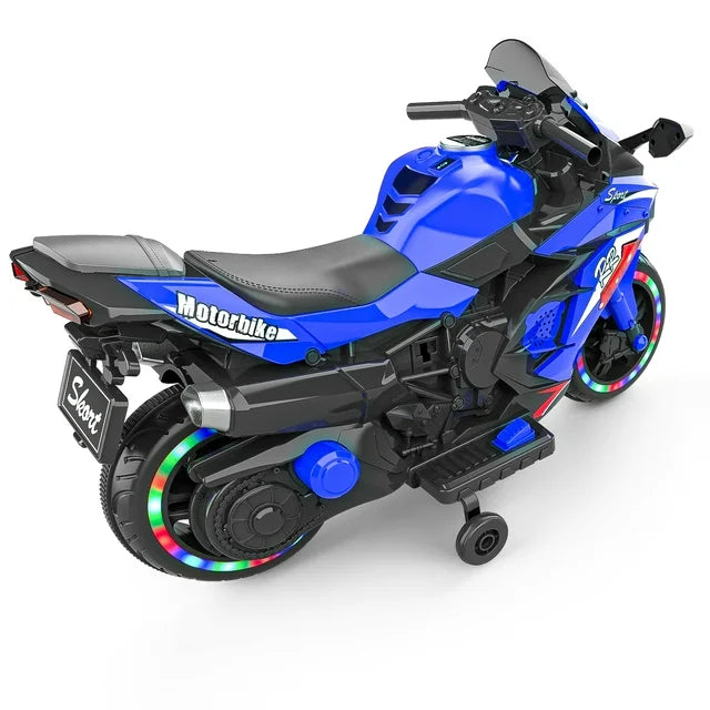 Werseon Kids Motorcycle, Ride on Motorcycle Toys Electric Motorcycle with LED Lights, 12V Motorcycle for 3-6 Year Kids, Blue