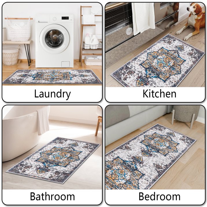 TECHVIDA Kitchen Rugs 3 Piece Set,Kitchen Mats for Floor Non-Slip Machine Washable, Boho Farmhouse Hallway Doormat for Holiday