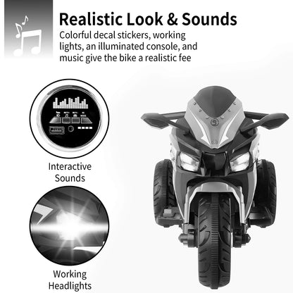 HNH 12V Motorcycle for Boys 3-8 Year Electric Ride On Motorcycle for Brithday Gifts, Kids Motorcycle with LED Lights, Music