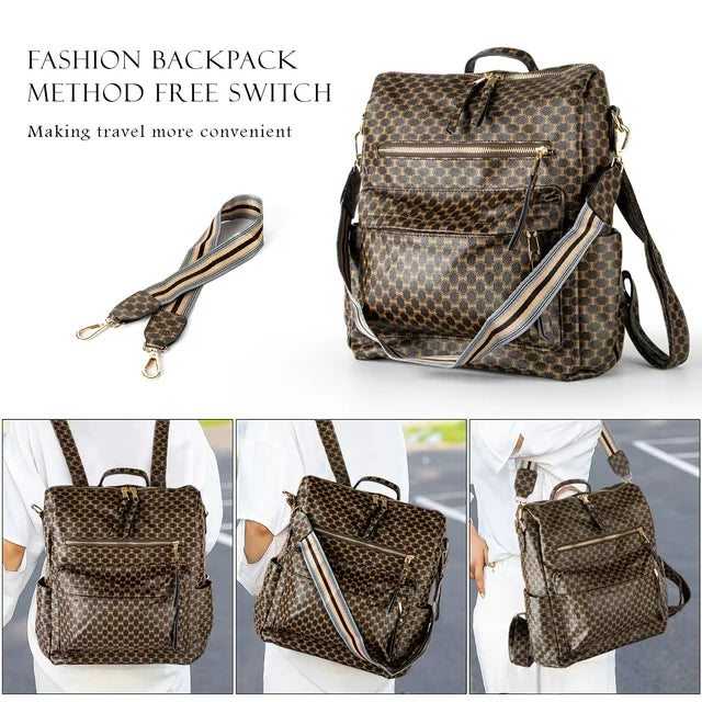 YOMYM Leather Backpack Purse for Women Designer Travel Backpack Purses PU Fashion Ladies Shoulder Bag