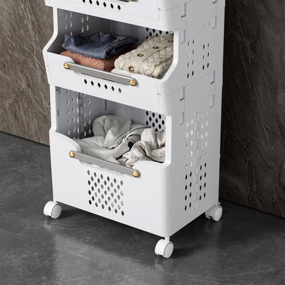 Werseon 4-Tier Rolling Utility Cart w/ Wheels, Mobile Storage Cart w/ Push Handle and Baskets, Large Capacity Kitchen Cart Organizer for Bathroom Bedroom Laundry Room