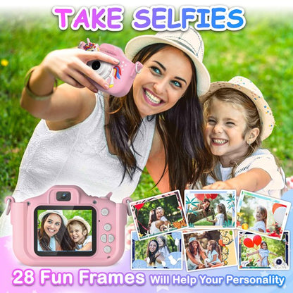 HNH Kid Camera for Girl Age 3-8 with 64GB,Toddler Camera for Children with Three Games,Pink Digital Camera