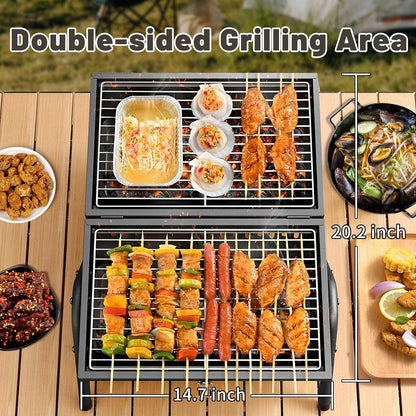 TECHVIDA Portable Charcoal Grill,Portable Grill,Tabletop Outdoor Barbecue Smoker,Bag Fitting, Grill for Camping and Picnics