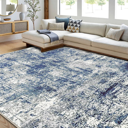 TECHVIDA Modern Area Rug 4x6,Machine Washable Rugs for Living Room,Indoor Carpet Foldable Nonslip,Bedroom Living Room Office-Blue