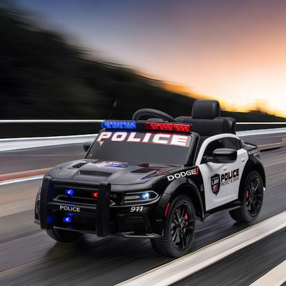 WUBEN 12V V Electric Ride on Car for Kids with Remote Control Licensed Dodge Powered Ride on Police Car for Child, Bluetooth,LED Light