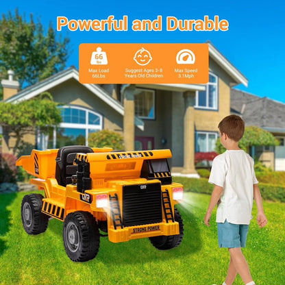 HNH 12V Battery Kids Ride on Dump Truck,Electric Car for Kids, Ride on Construction Vehicle Toy with Electric Dump Bed ,Extra Shovel