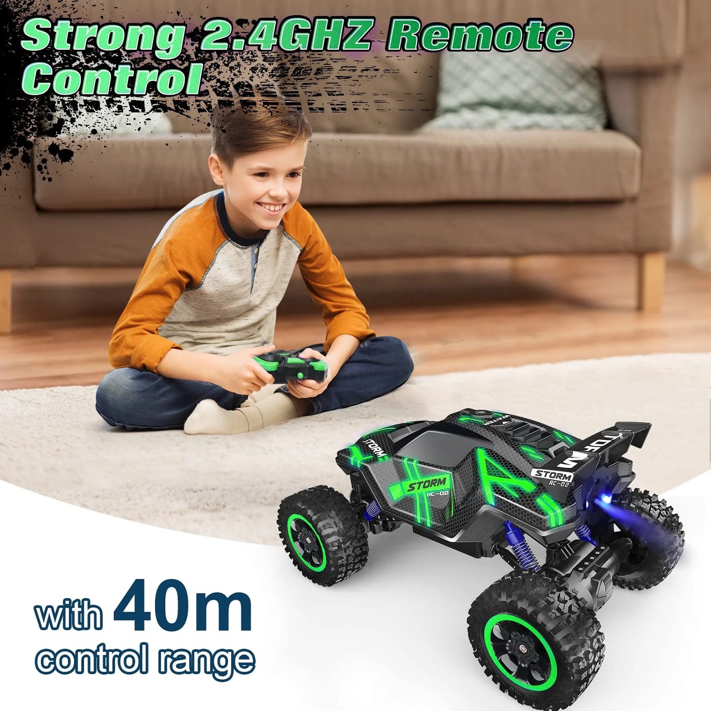 HNH 1:16 High Speed Remote Control Car,20+ Km/h off Road RC Monster Vehicle Truck for Child with Spray Function
