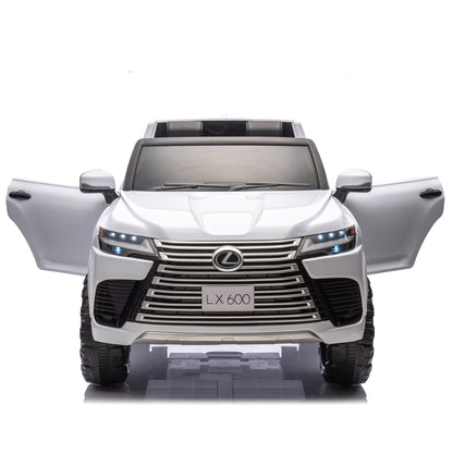24V Two Seater Ride On Car Truck for Kids,Licensed LEXUS LX600 Electric Ride On Car with Parents Control,Bluetooth,Music,Power Display,Adjustable Volume-White