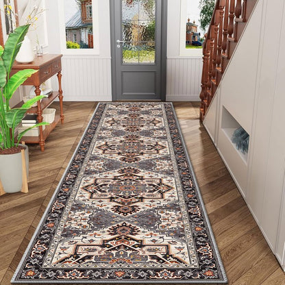 TECHVIDA 2'x8' Hallway Runner Rug Boho,Non Slip Machine Washable Rugs for Hallway Kitchen,Brownish Black