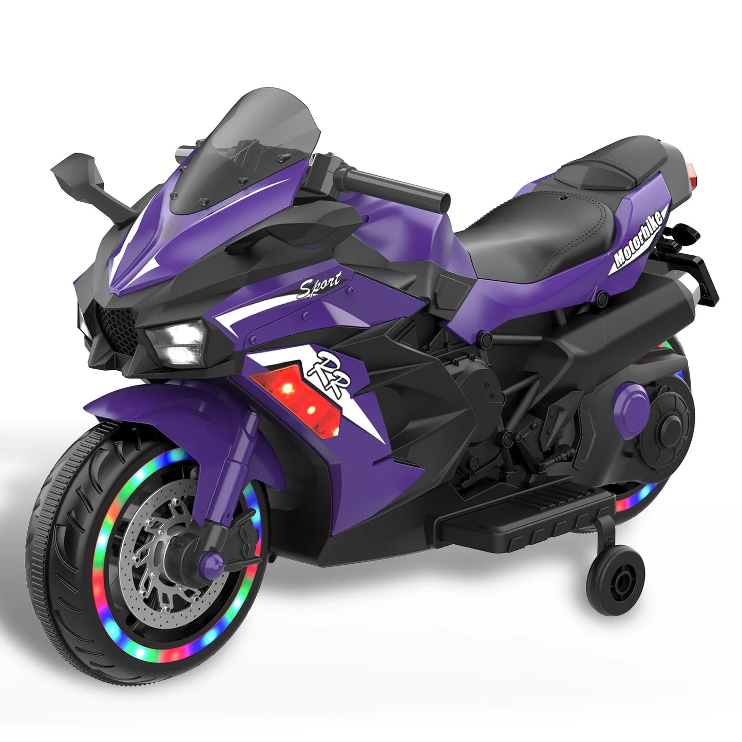 HNH 12V Ride on Toys, Kids Ride on Motorcycle, Electric Motorcycle with Training Wheels, Violet