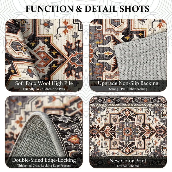 TECHVIDA Kitchen Rugs 3 Piece Set,Non Slip Machine Washable Kitchen Mats,Boho Vintage Abstract Kitchen Carpet for Farmhouse Living Room Hallway